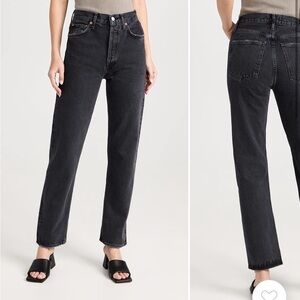 AGOLDE 90's Pinch Waist High Rise Straight Organic Cotton Black Wash Jeans 29